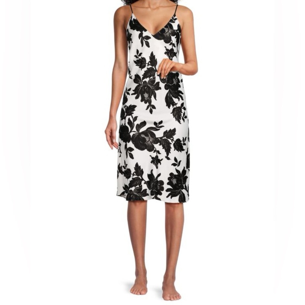 Elegant Black and White Floral Slip Dress